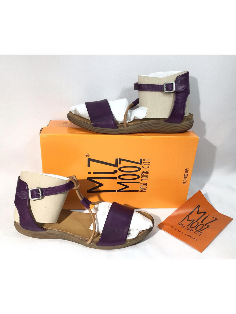 NEW Miz Mooz Leather T-Strap Sandals - Medina - PURPLE- 41 Size 10